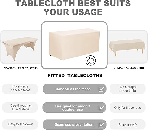 Miniatura 51 de PLOYMONO Paquete de 4 manteles ajustables color negro, fundas de mesa hasta el suelo para mesas rectangulares de 6 pies (72 x 30 pulgadas), mantel