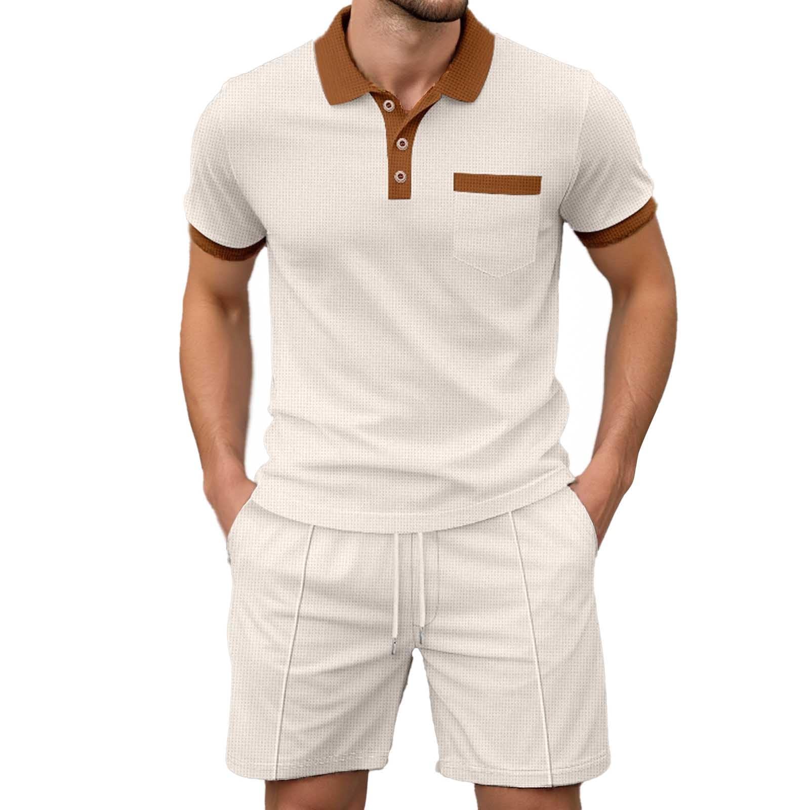 Generico Tuta Completa Uomo Con Colletto Reversibile E Tasche Maglietta A Maniche Corte E Pantaloncini Corti Set Casual Elegante Traspirante E Comodo Per L'Estate Completo Uomo Estivo