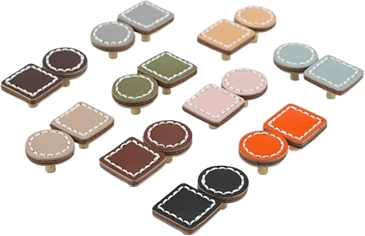 10 Colors Leather Furniture Drawer Knobs Cabinet Door Handles Wardrobe Cupboard Door Pulls Furniture Hardware 2Pcs(Green Round)