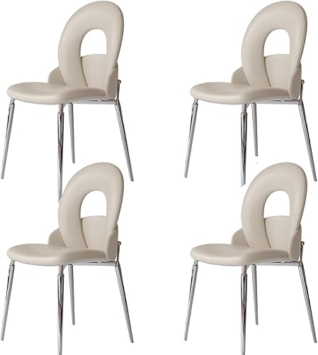 Miniatura 11 de Sillas de comedor de cocina con cuero auténtico, sillas de comedor con patas de metal, silla de sala de estar, respaldo curvado, silla de cocina