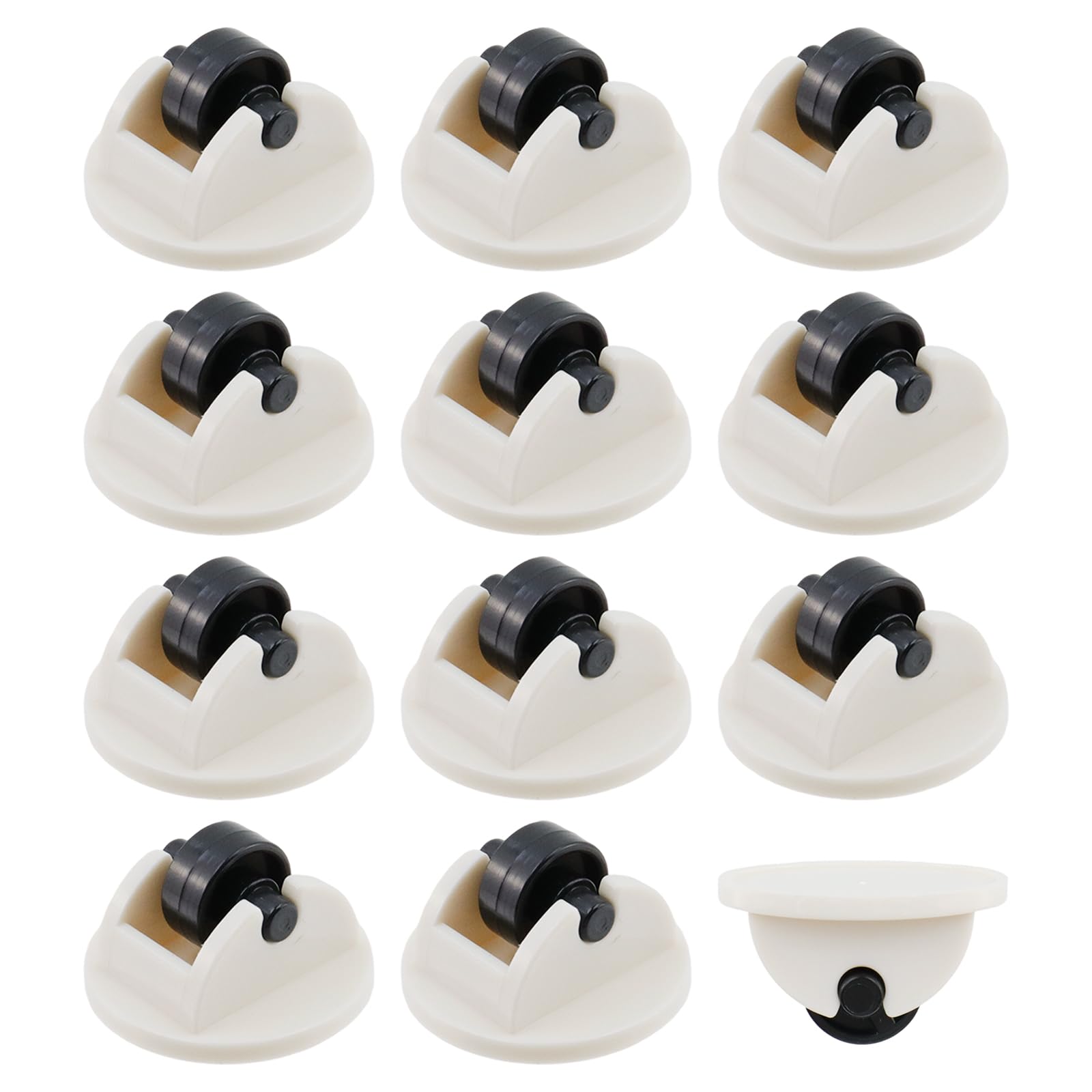Semetall 12 Pack Self-Adhesive Mini Fixed Casters,Plastic Furniture Wheels for Storage Boxes, Bins, DIY Toy Cars - Round Style