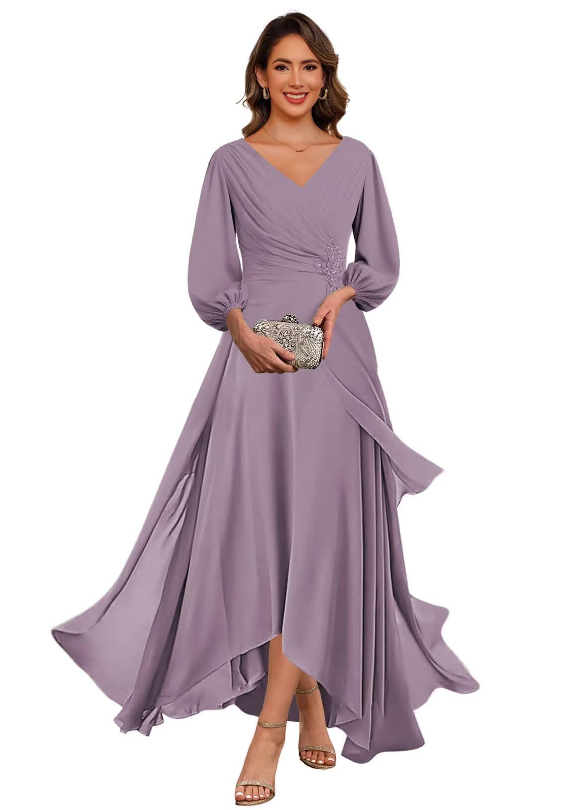 KIYNE Wisteria Mother of the Groom Dresses for Women Long Sleeve Formal Dress V Neck Chiffon Mother of the Bride Dress UK12
