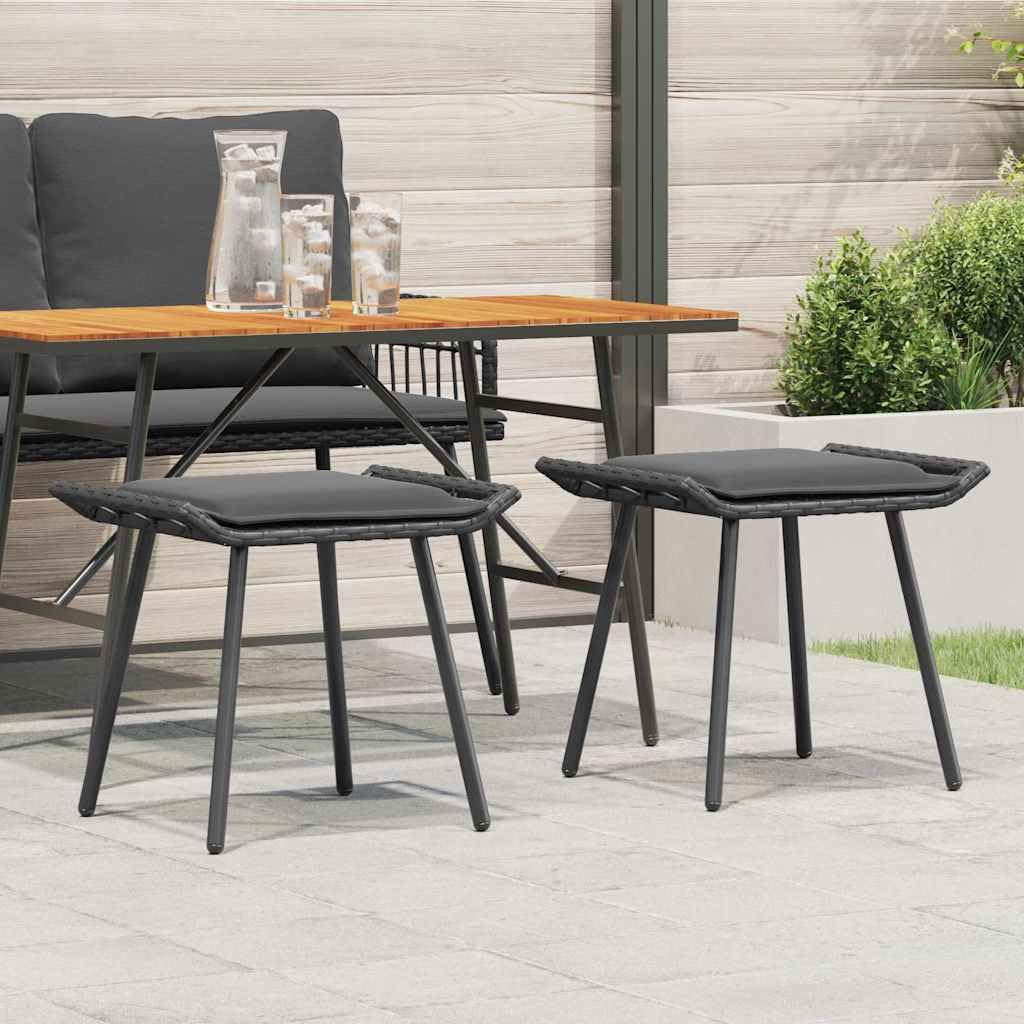 vidaXL Sillas de jardín 2 pcs Negras de polirratán, Resistentes a UV, con Asientos cómodos y texturizados. Diseño Moderno para taburetes Simples de Metal, Ideales para tu terraza.
