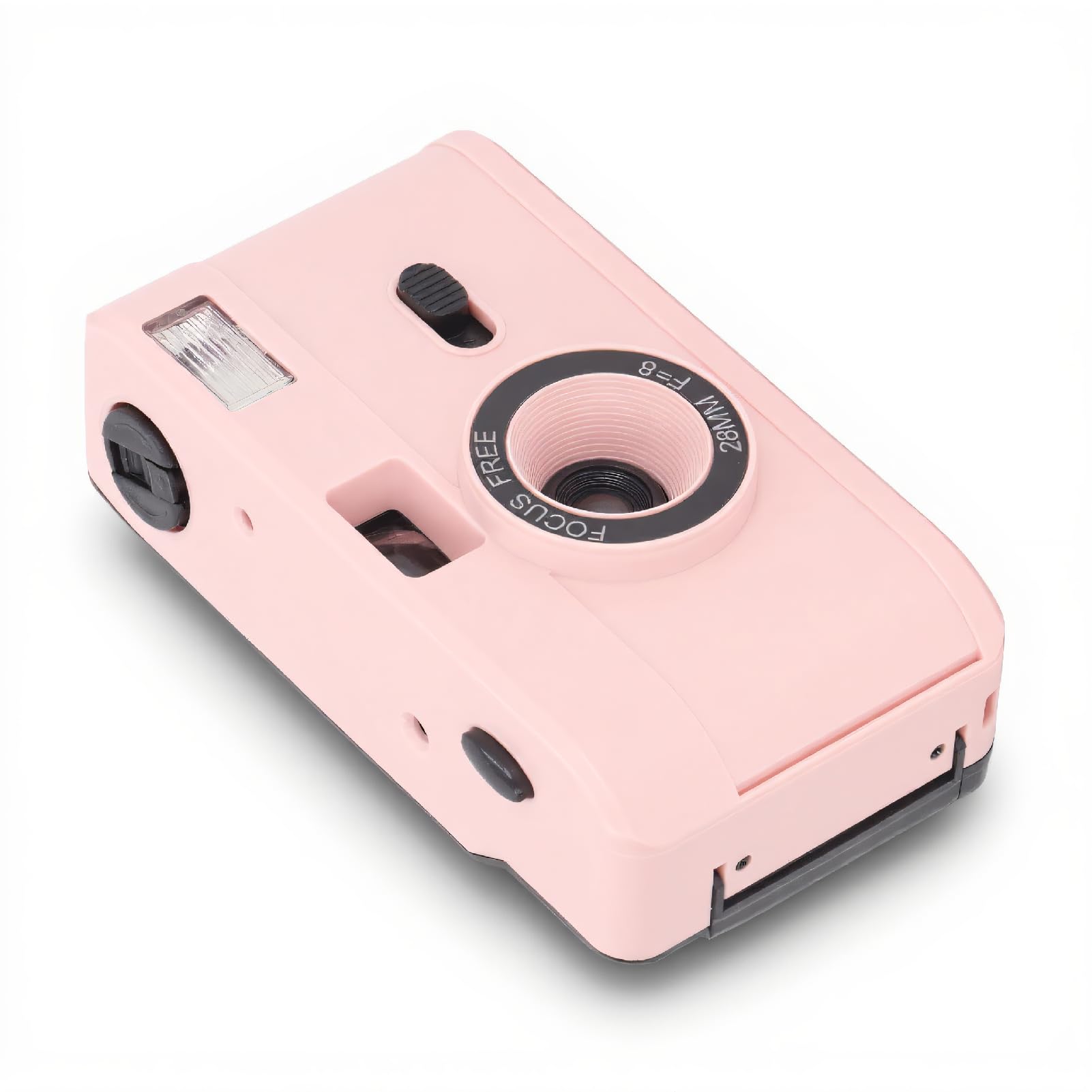 disposable film camera 35 mm, retro film camera with built in flash, reusable lightweight vintage camera, 28mm f/8 lens, full manual setting (pink)
