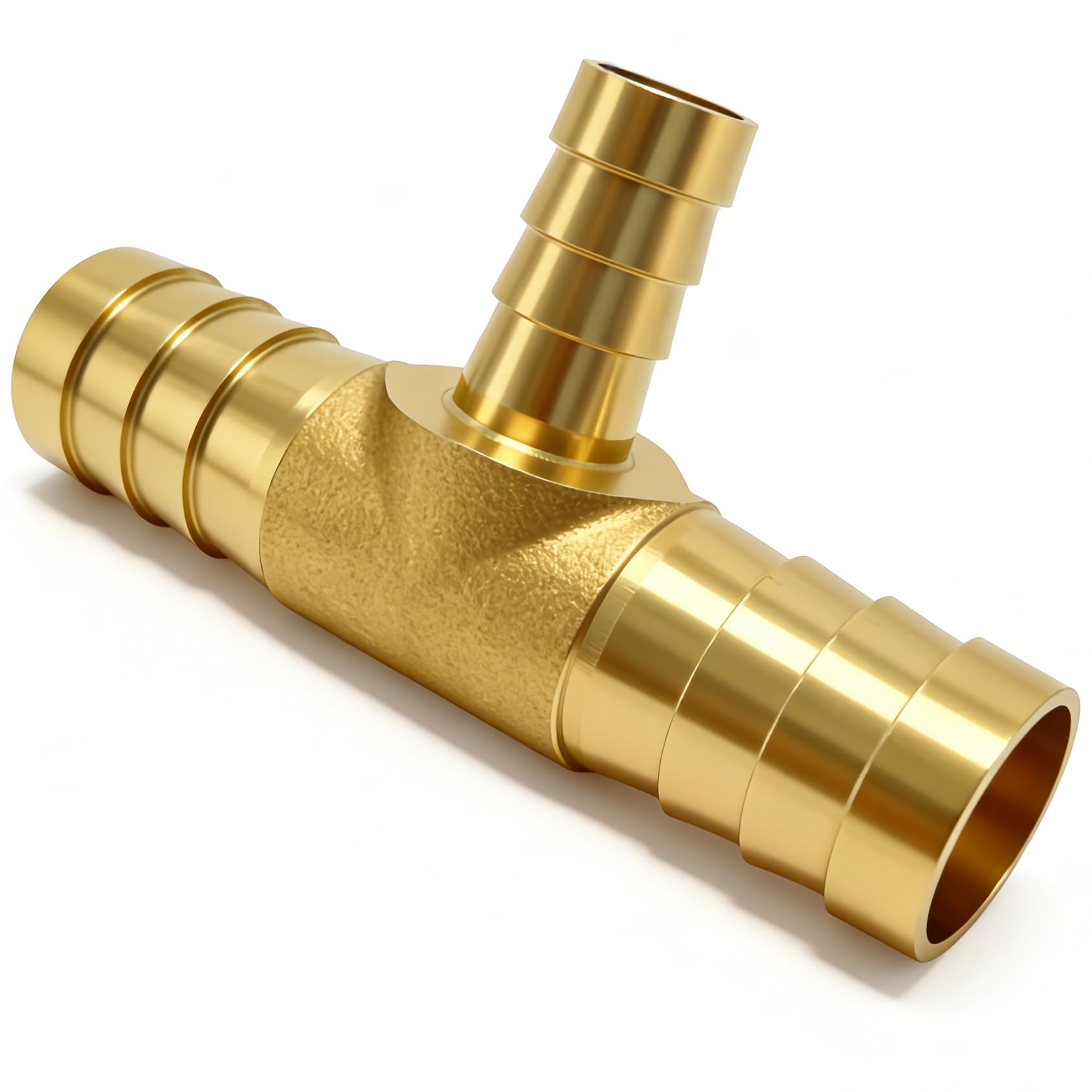 Closmos - 2 reductores en T de latón para manguera, 1/2 pulgada x 3/8 pulgadas de púas x 1/2 pulgadas, conector de 3 vías con 6 abrazaderas de manguera