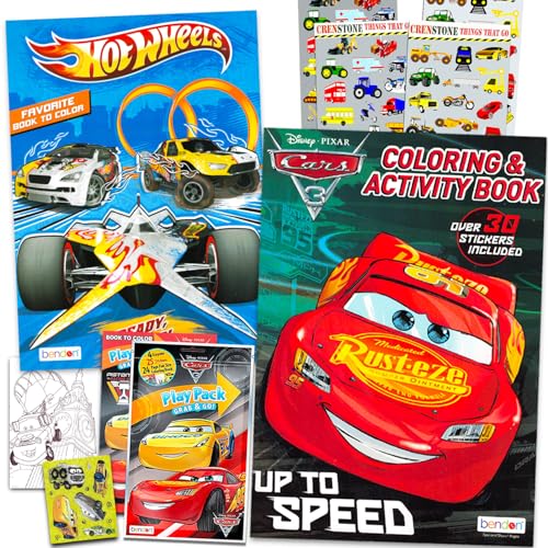 Disney Cars and Trucks - Set di libri da colorare per bambini - Pacchetto cose che vanno con pagine da colorare, adesivi, e altro ancora | Attività da colorare per ragazzi, ragazze