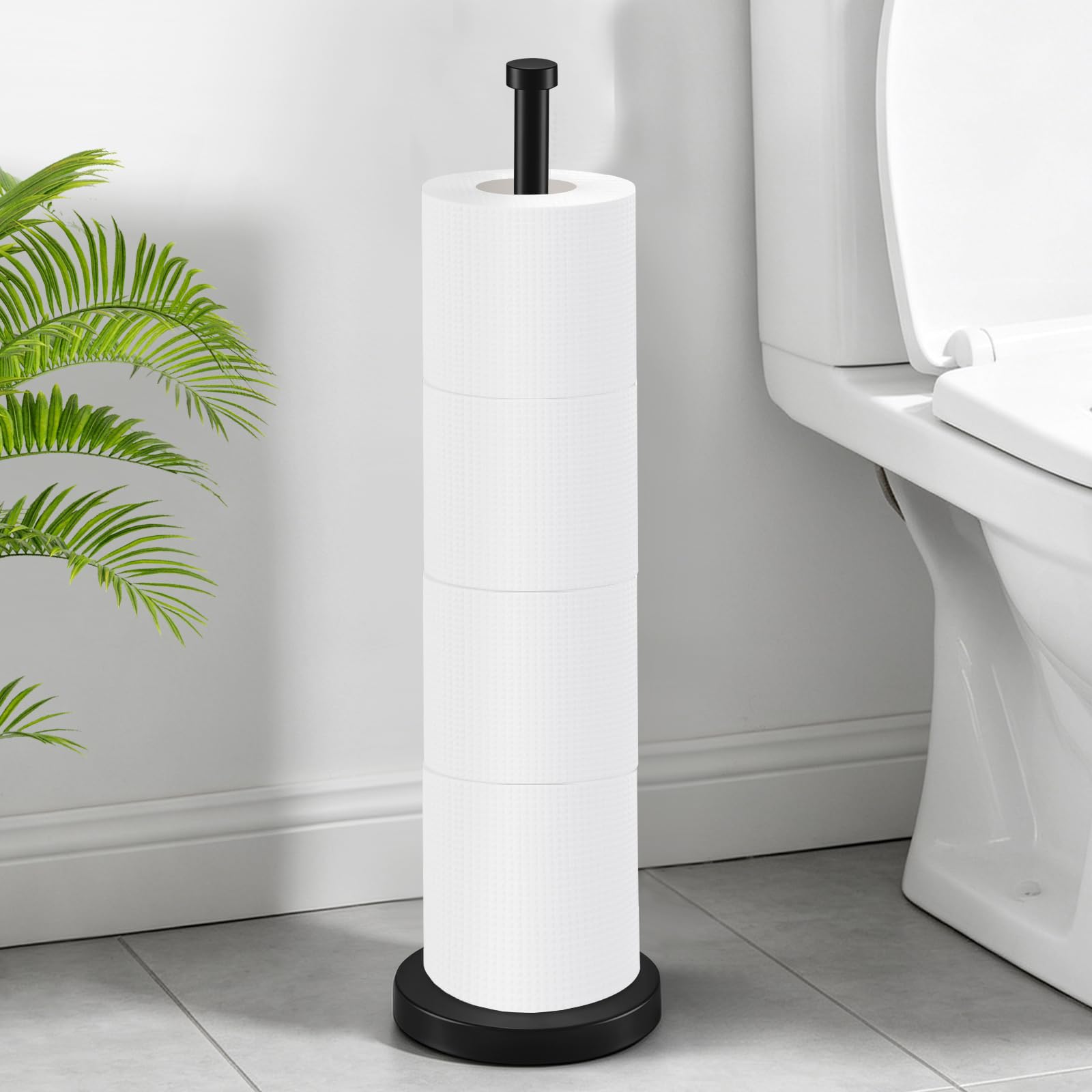 Toilet Roll Holder Free Standing, Anti Rust Bathroom Toilet Roll Storage, 4 Rolls Large Capacity Black Toilet Roll Holders, Toilet Roll Holder Freestanding with Heavy Base, Loo Roll Holder