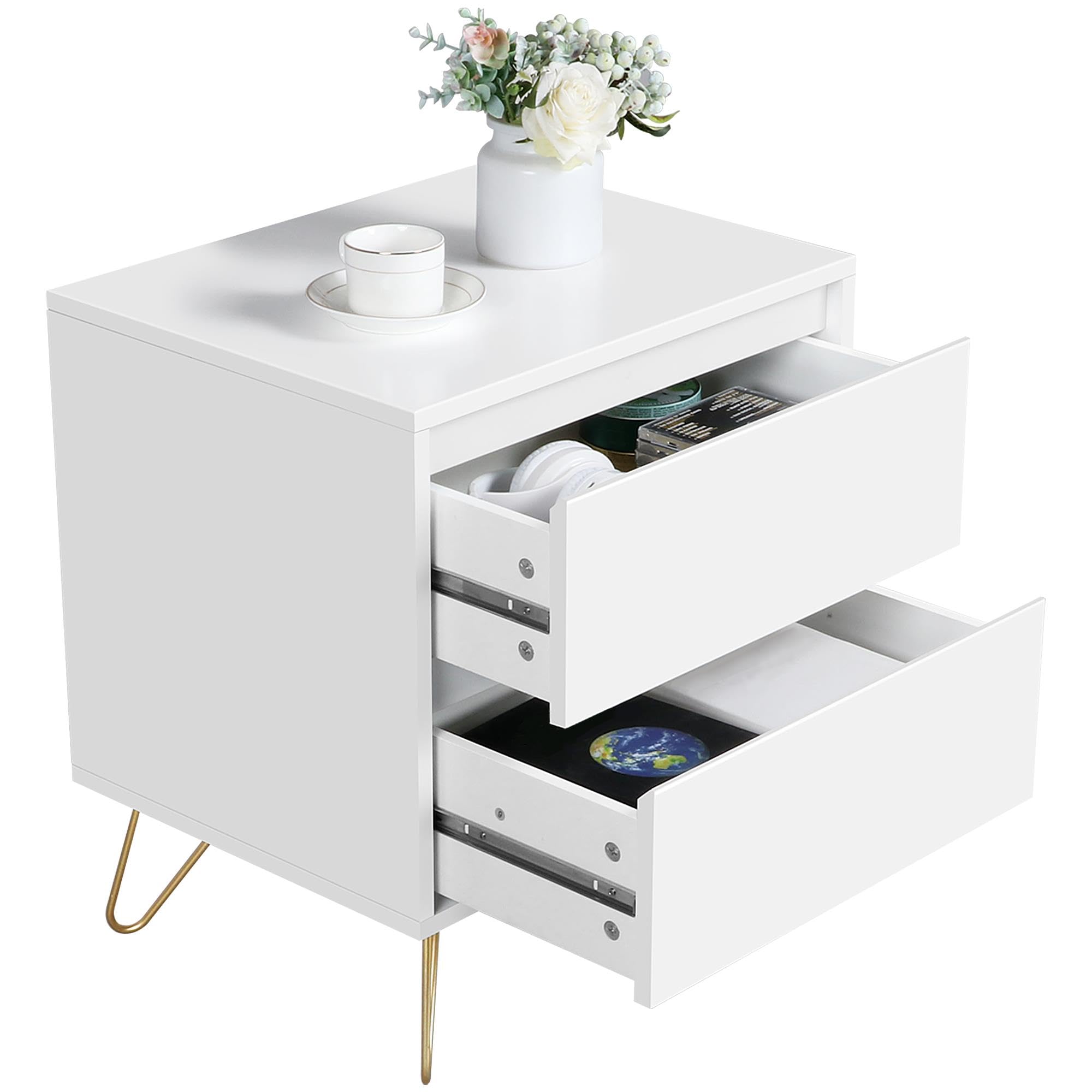 2 Comodini Shabby Chic Bianchi - 40x50x56.5cm, Con 2 Cassetti, Per Camera Da Letto - Foto 6