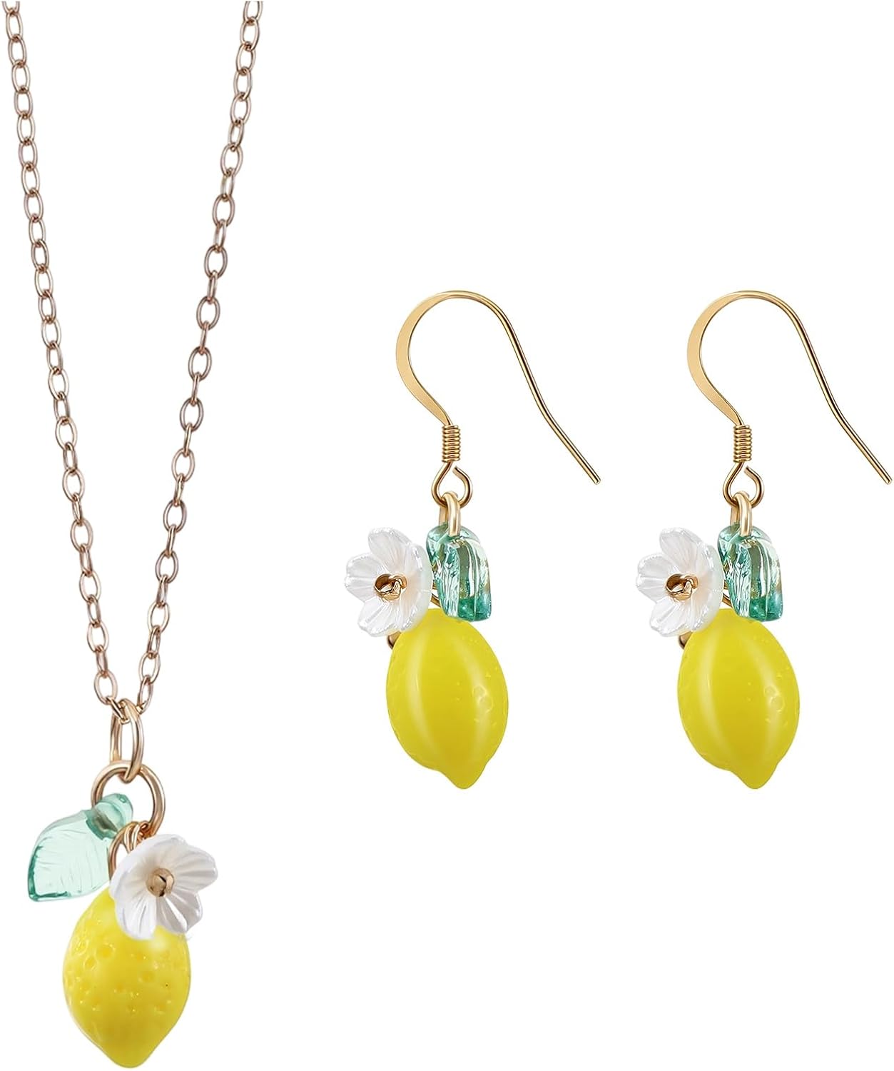 Lemon Earrings, Lemon Necklace, Resin Yellow Lemon Hoop Earrings Jewelry for Women, Playful Yellow Fruit Dangle Earrings with Necklace, Gift Rendy Drop Dangle Accessories for Summer - Image 3