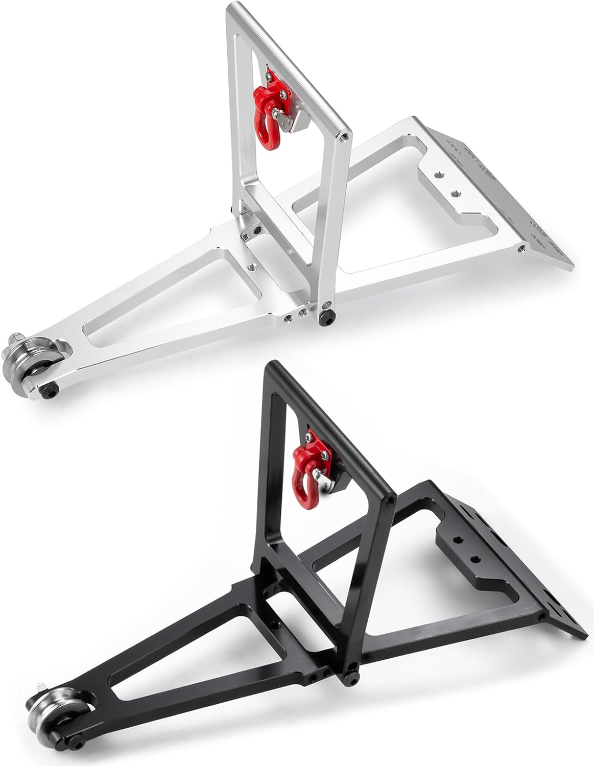 RCHUBAM 1/10 RC Winch Double Stent Rescue Set Aluminum Truck Tow Crane Arm Wrecker Kit Height Adjustable for 1:10 Axial SCX10 TRX-4 RC Crawler Car Updates (Silver)