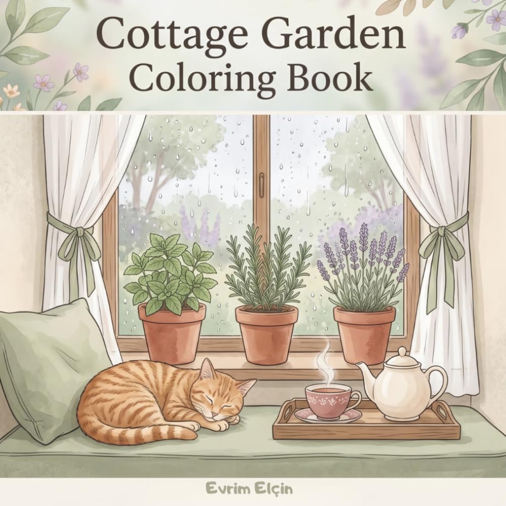 Cottage Garden Coloring Book for All Ages: 30 Botanical Line Art Illustrations of Cozy Gardens, Wildflowers & Whimsical Cottages to Color