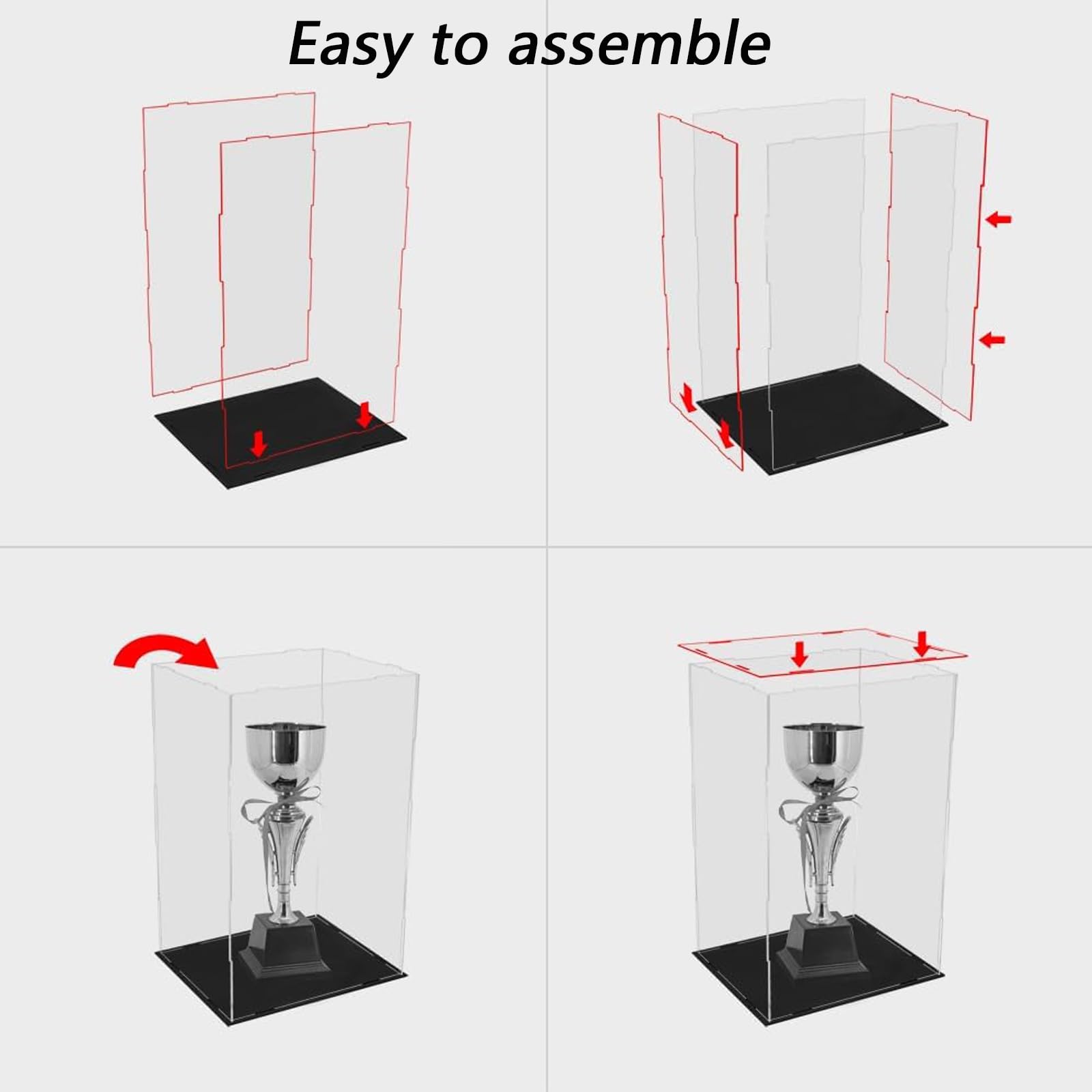 Cajas De Metacrilato Vitrina De Acrílico Transparente, Caja Organizadora para Encimera, Soporte Organizador A Prueba De Polvo con Base Negra, para Muñecas Y Figuras(H30cm,LxW 30x30cm)