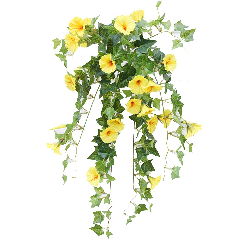 Velidy Artificial Vines,1Pack 25.6inchs Morning Glory Hanging Plants Silk Garland Fake Green Plant Home Garden Wall Fence Stairway Outdoor Wedding Hanging Baskets Decor (White)