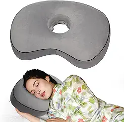 Travesseiro ortopédico para quem dorme de lado, design de alívio da dor com capa removível e orifício de orelha, suporte para orelhas furadas de 30 x 48 cm
