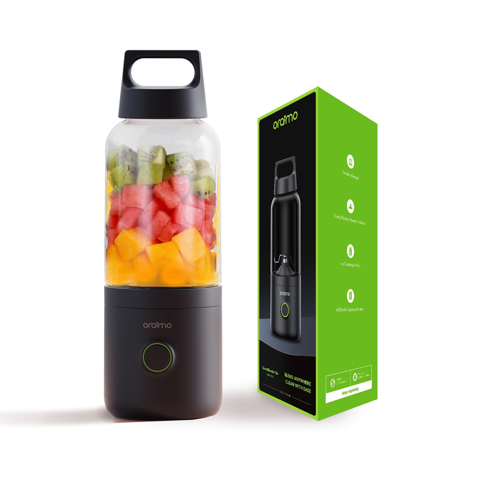 Oraimo Portable Blender,500ML Smoothie Blender,USB-C Rechargeable Portable Juicer Blender,Mini Blender with BPA Free and Self Cleaning,High Speed cordless Blender for Gym,Office, Home, Travel