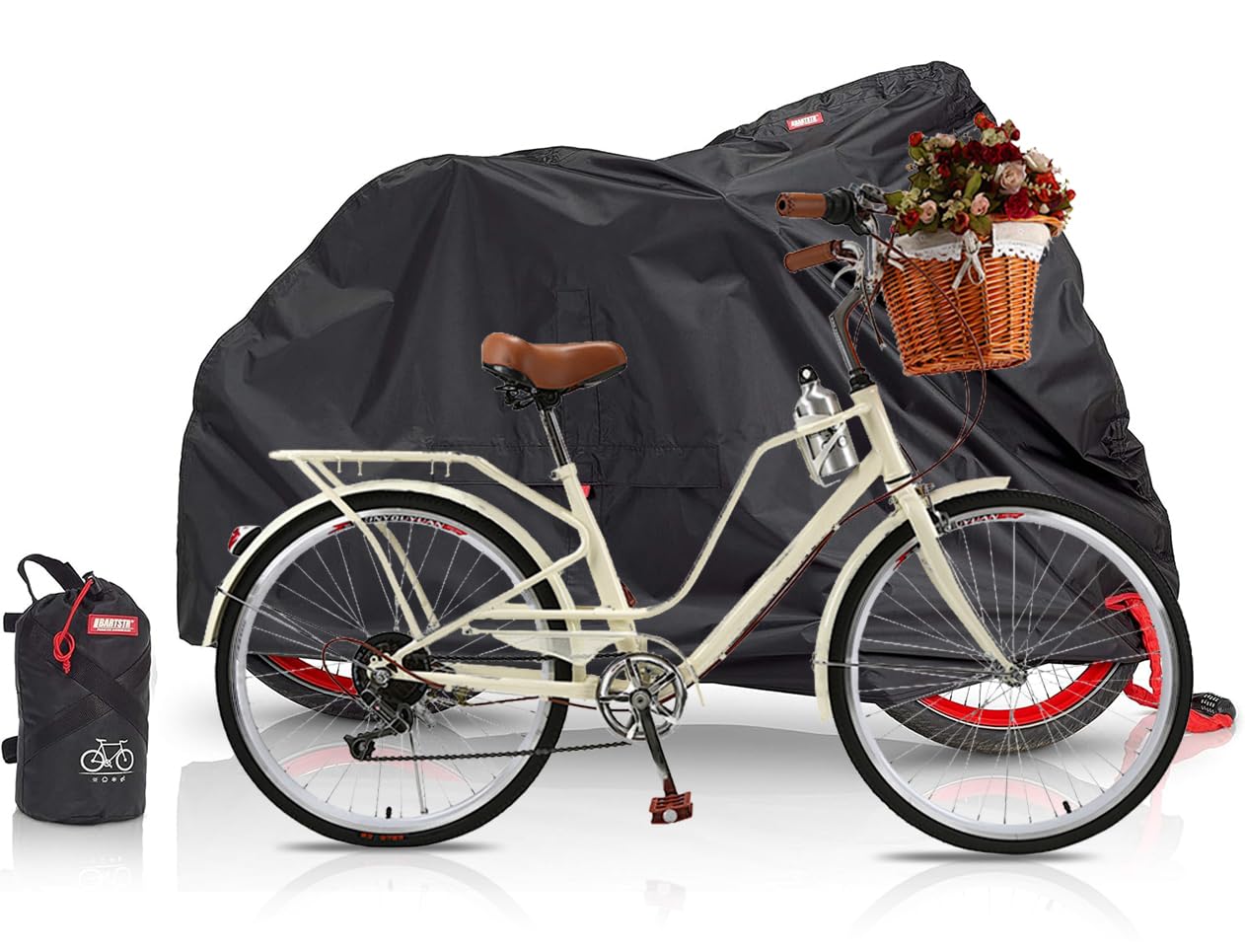 Bartstr Black Bike Cover, Waterproof Bicycle Cover For Indoor And Outdoor Storage, 210D Oxford Fabric Anti Dust Rain With Lock Holes And Portable Storage Bag (Xl)
