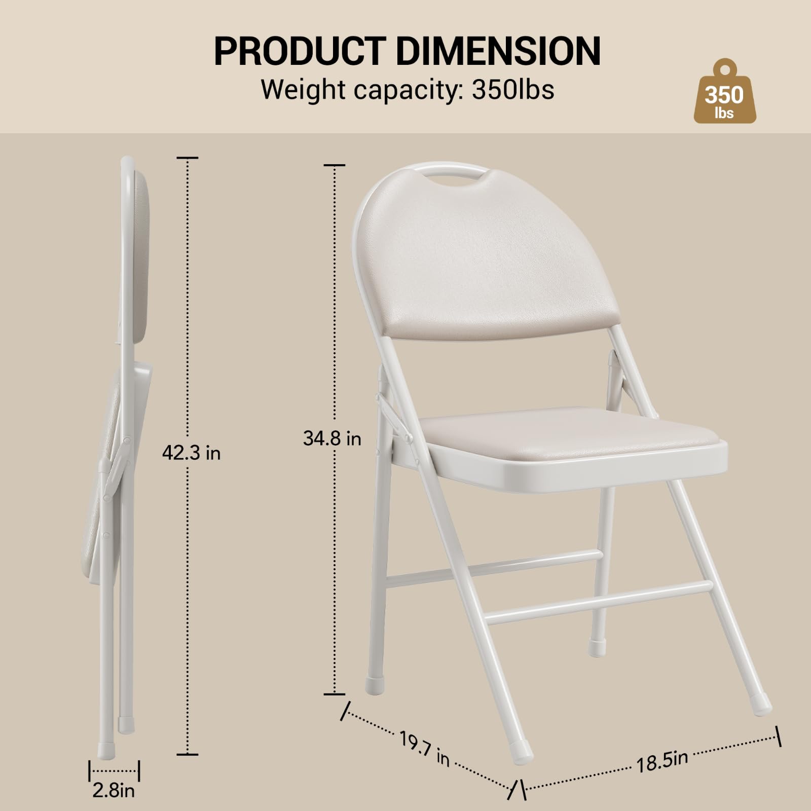 Lot de 2 chaises pliantes avec rembourrage en cuir synthétique pour assise et dossier - Chaise de jardin et chaise d'invités en métal empilables - Pour salon, événement, bureau, salle à manger, balcon