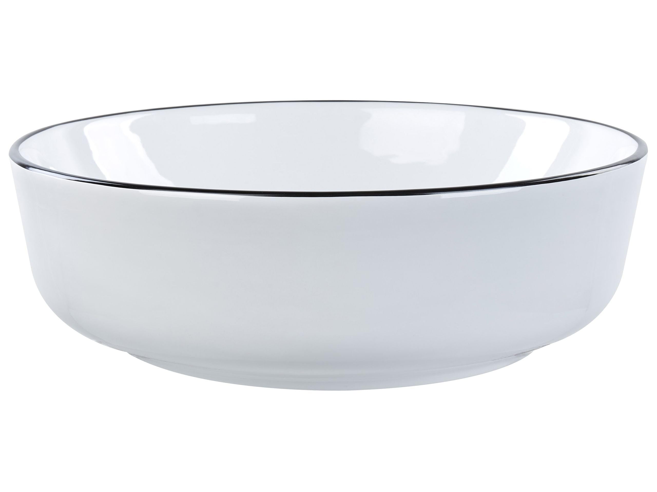 Lavabo sobre encimera baño clásico cerámica brillante blanco con borde negro redondo 42 x 42 cm Xert