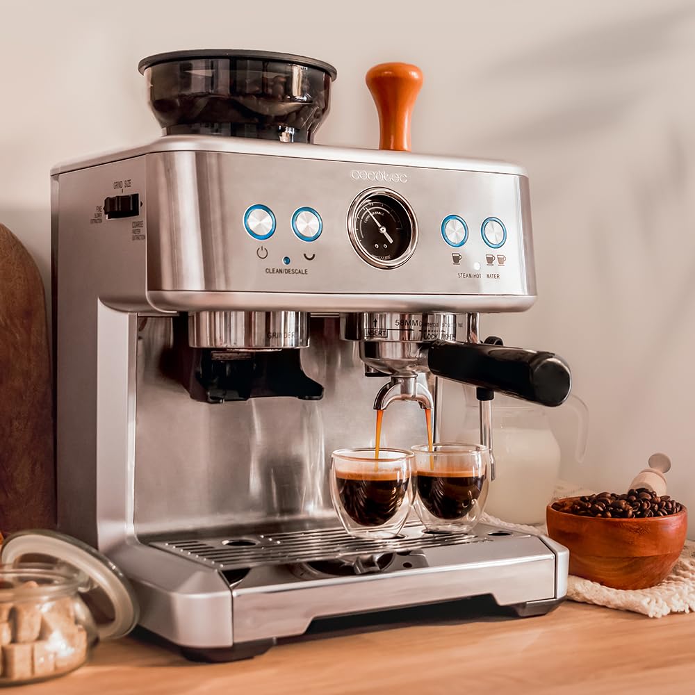 Cecotec Macchina da Caffè Espresso da 20 Bar Power Espresso 20 Barista. 2250W, Manometro, 2 Thermoblock, Lancia Vapore Orientabile, Contenitore per Caffè in Grani e Macinacaffè con 20 livelli