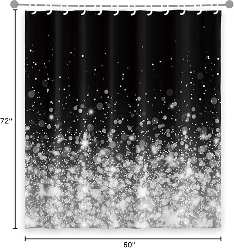 Miniatura 6 de OERJU Cortina de ducha de puntos brillantes de 60 x 72 pulgadas, hermosa noche romántica de ensueño, arte blanco y negro, estilo femenino, tela