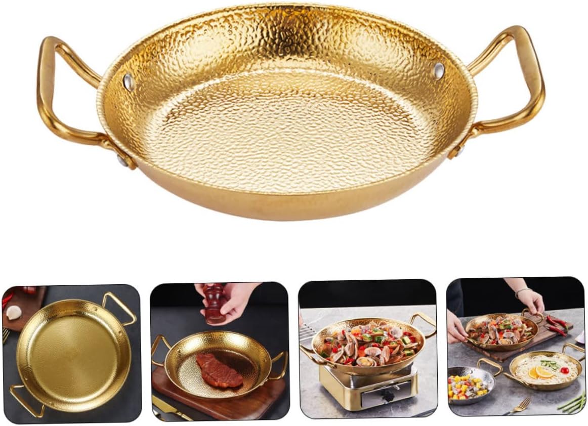 Stainless Steel Paella Pan with Double Handles Multi Function Cooking Cookware for Hot Pot Seafood Stew Energy Saving Rapid Heating Suitable for Gas and Electric Stoves