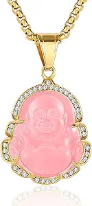 P.BLAKE Laughing Buddha Buddah Necklaces For Women Men, Ice Out Buddha Pendant For Men Women with Stainless Steel Gold Chain 24 inches