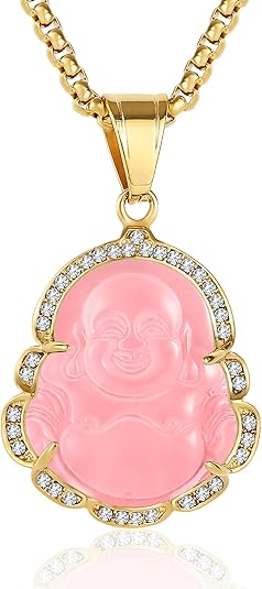 P.BLAKE Laughing Buddha Buddah Necklaces For Women Men, Ice Out Buddha Pendant For Men Women with Stainless Steel Gold Chain 24 inches