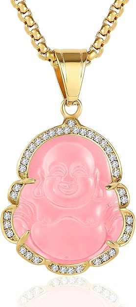 P.BLAKE Laughing Buddha Buddah Necklaces For Women Men, Ice Out Buddha Pendant For Men Women with Stainless Steel Gold Chain 24 inches