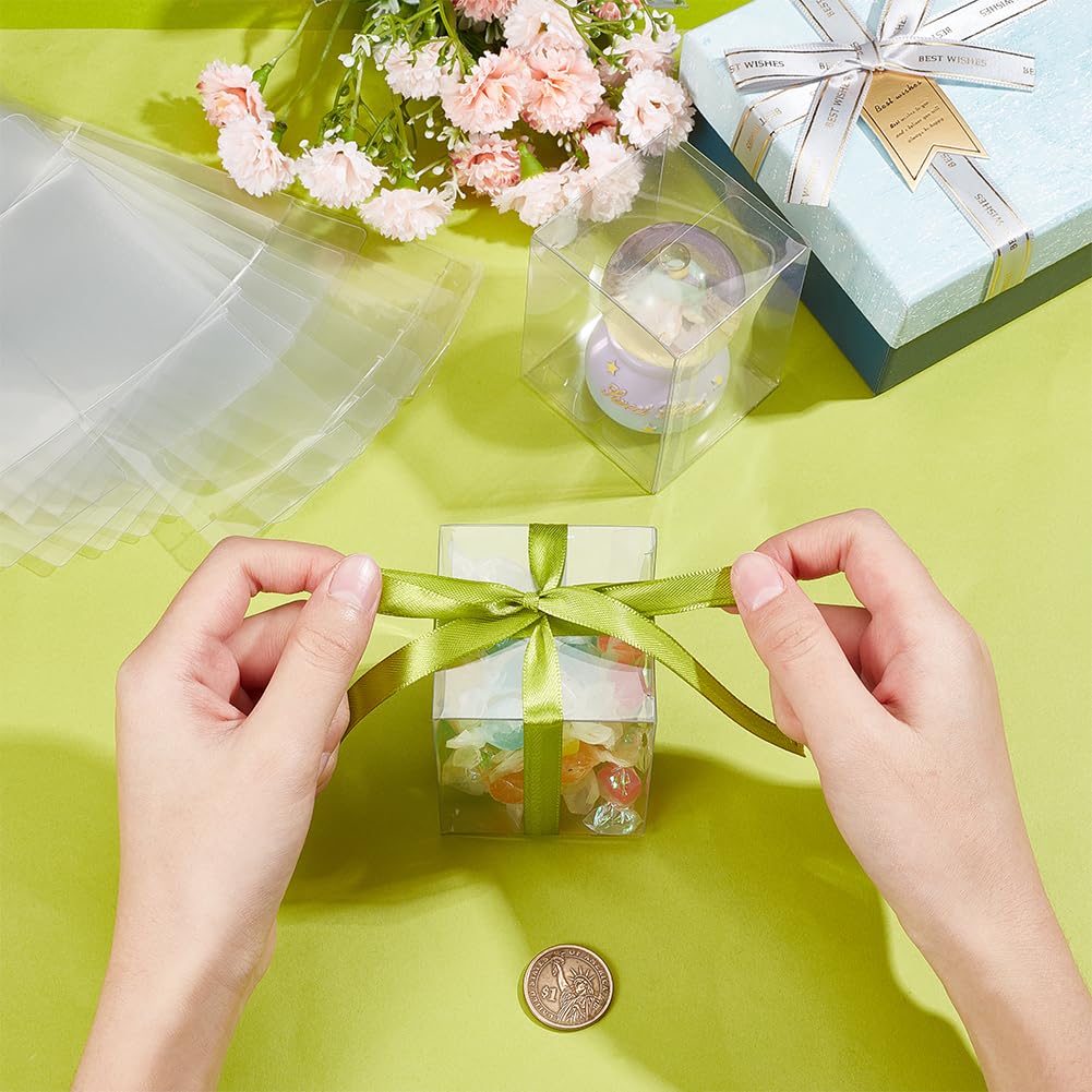 60 Scatole Regalo Di Plastica Trasparente Cubiche 5x5x5 Cm - Contenitori In PET Per Bomboniere, Caramelle, Macaron, Feste E Matrimoni, Con Nastro Dorato