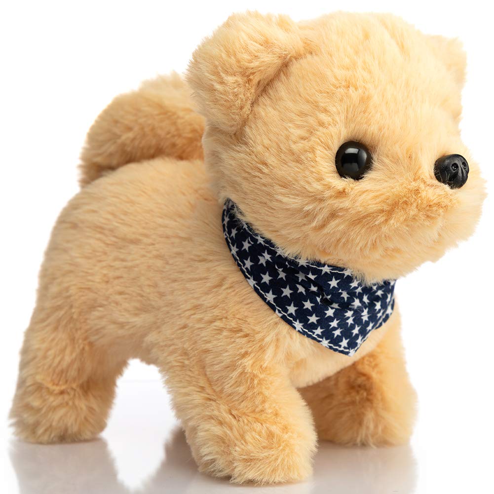 HollyHOME Golden Retriever Plush Interactive Toy Walking, Barking, Wagging Tail, Stretching Electronic Puppy Dog with Scarf 7 Inches Gifts for Kids