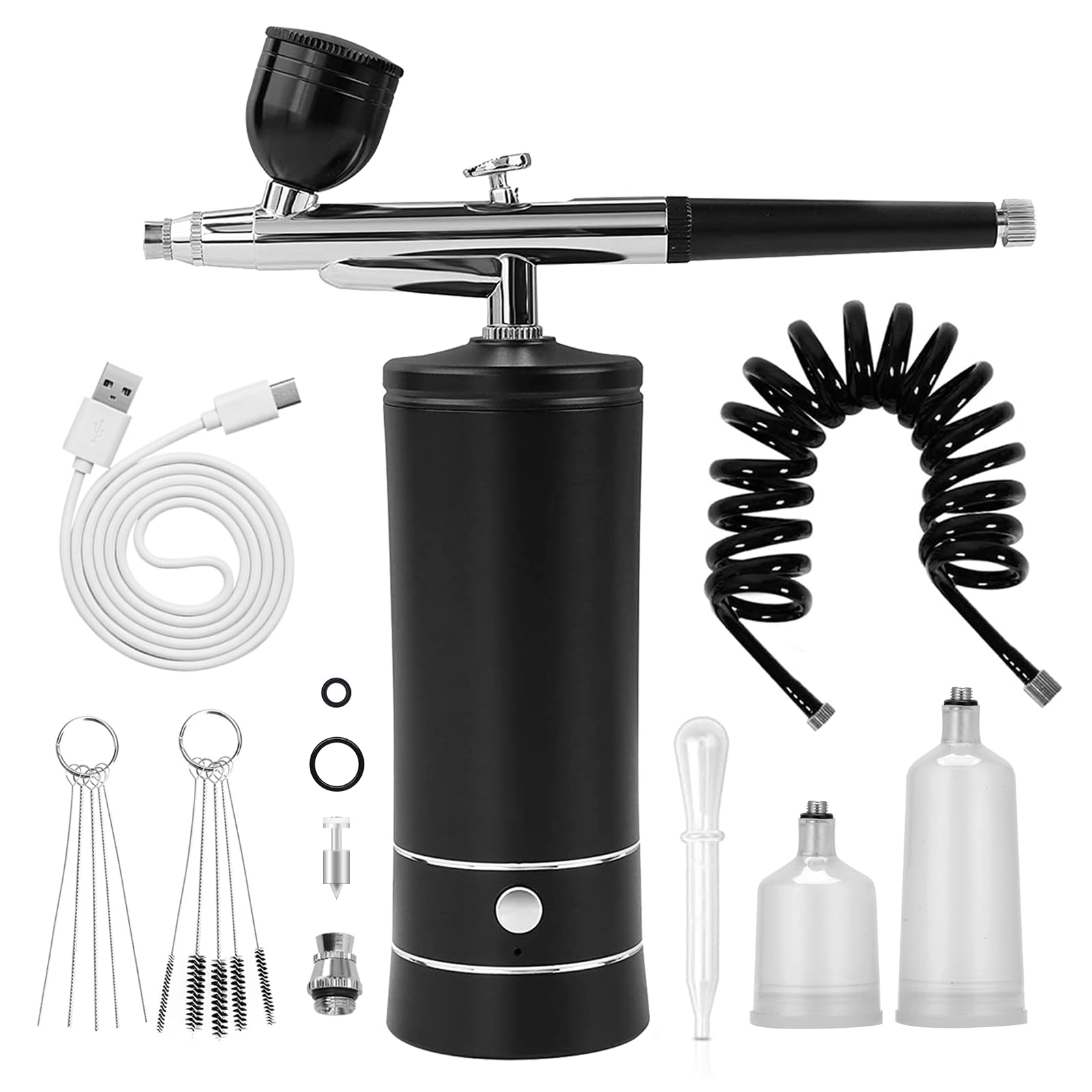 Airbrush-Kit Air Brush Kit With Air Compressor Nail Charms Wireless Air Brush for Barber, Nail Art, Cake Decor, Makeup, Model Painting (Black - with extension tube)