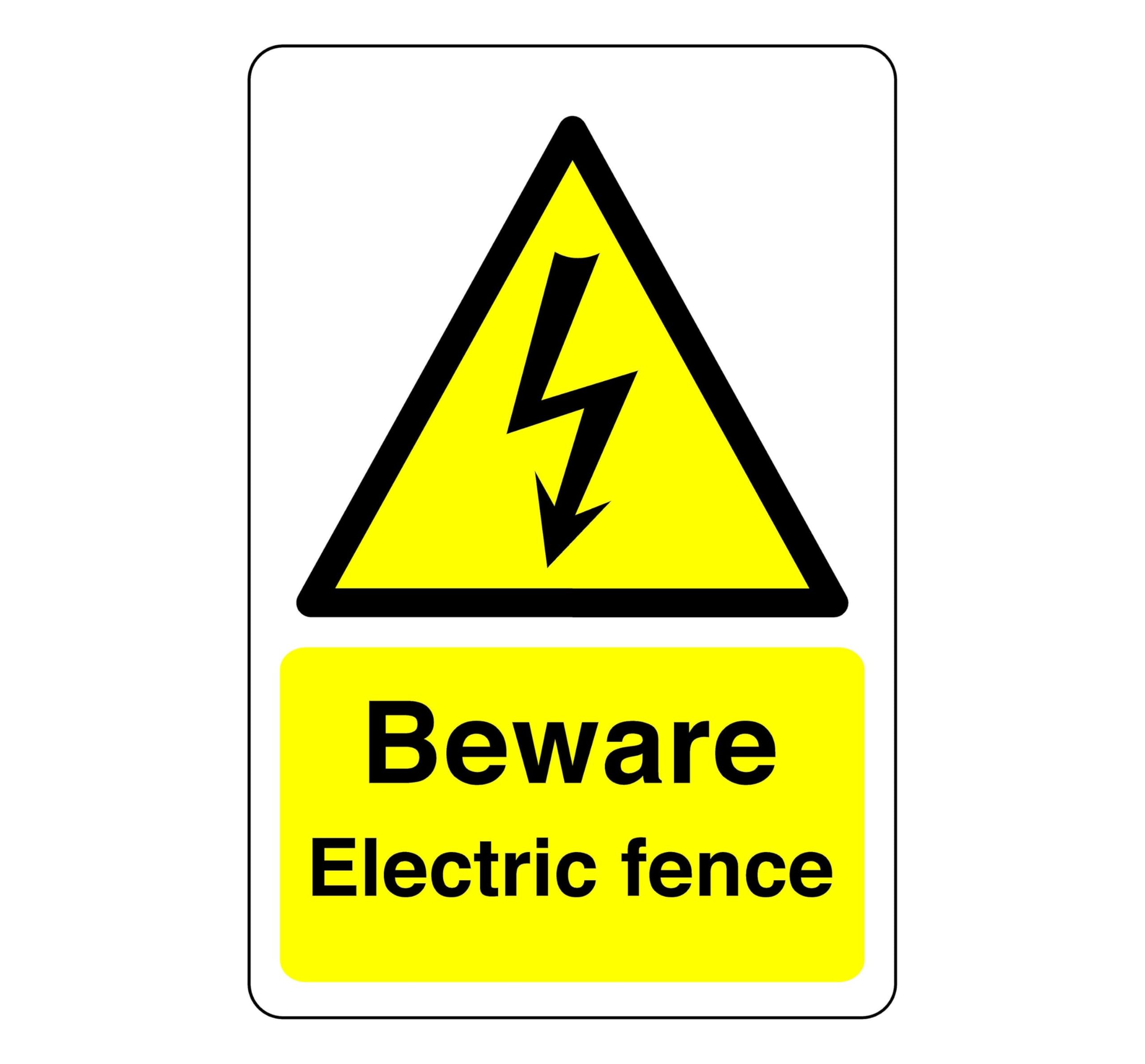 Safety First Display Ltd Yellow/Black Beware Electric Fence Sign - High Tack Self-Adhesive Sticker (300Mm X 200Mm) Viewing Distance Within 7M.
