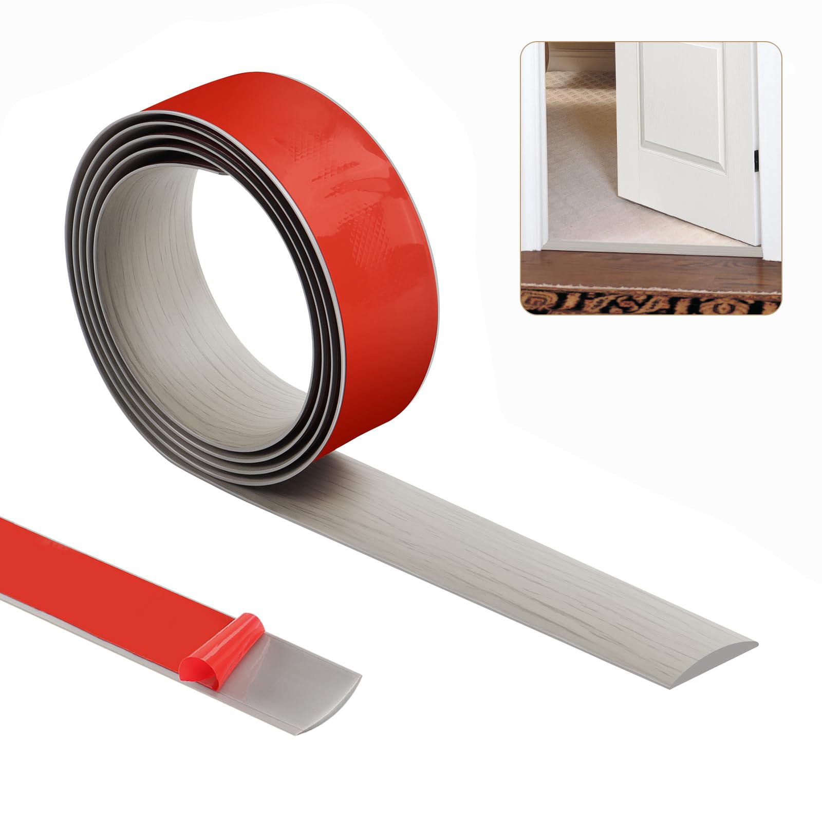 200cm×4cm Threshold Strip,Carpet Door Trim Stripstrips, Floor Transition Strips, Self Adhesive Floor Door Divider Strip, Flat Laminate Profile Flooring Edge Trim Strip(Grey Wood Grain)