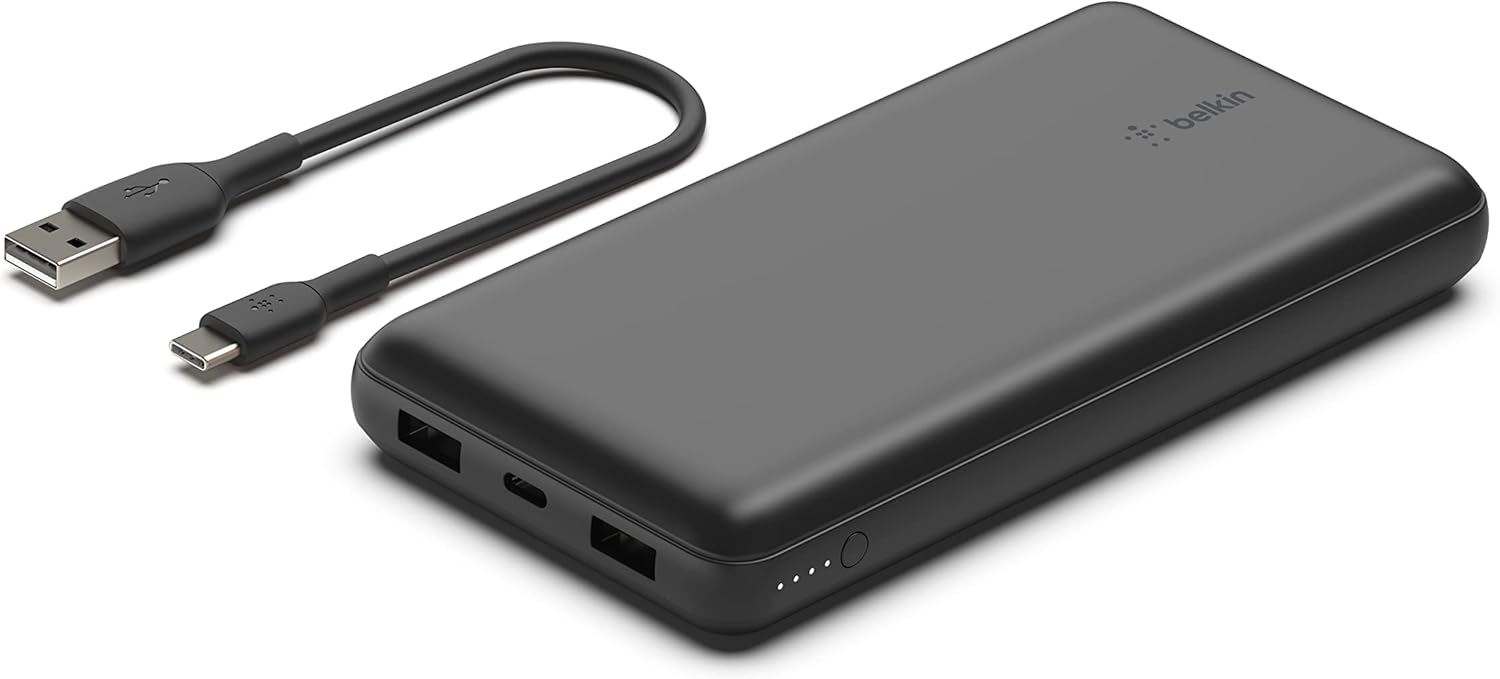 Belkin Power Bank 20K USB A and C, 15W Black Portable Power Banks