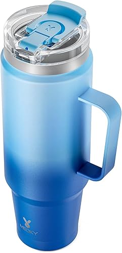 Miniatura 43 de Meoky Vaso de 32 onzas con asa, vaso aislado con tapa y popote, taza de viaje de acero inoxidable, 100% a prueba de fugas, mantiene el frío durante