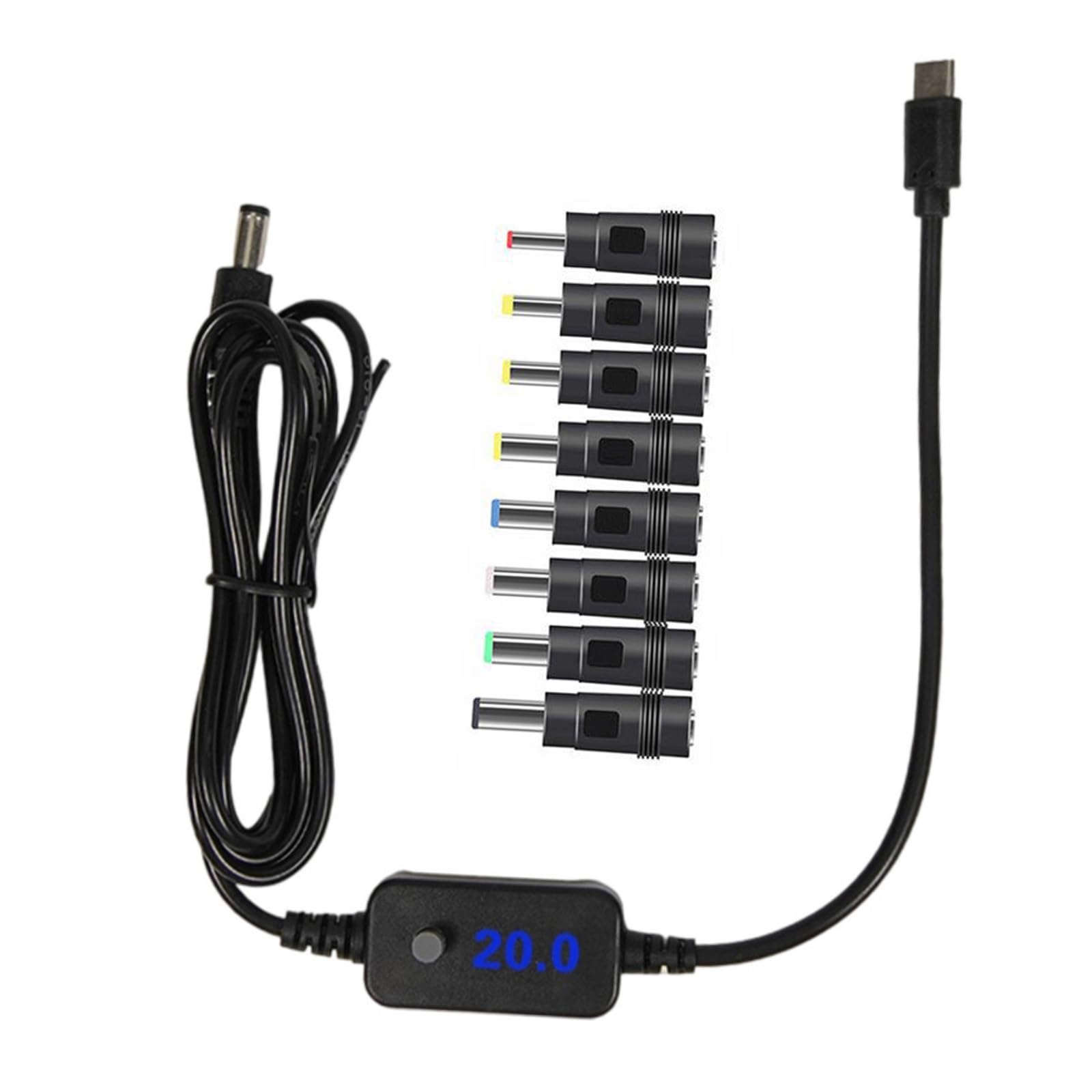 CAZSTYK Electronic Type C to 5 5x2.5mm Charging Cord 5V 9V 12V 15V 20V Adjustable Fast Charging Cable with 8 Connector Tip Cable for Electronic