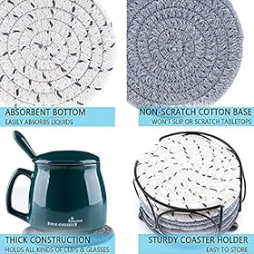 Coasters for Drinks, Absorbent Drink Coaster Set with Holder, Handmade Woven Coasters for Coffee Table, Heat-Resistant… 61pP7MwPk0S. SS280