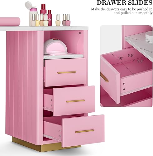 Miniatura 6 de Paddie Mesa de manicura de belleza con cajones de almacenamiento, escritorio de uñas para tecnología de uñas, resistente a acetona, con