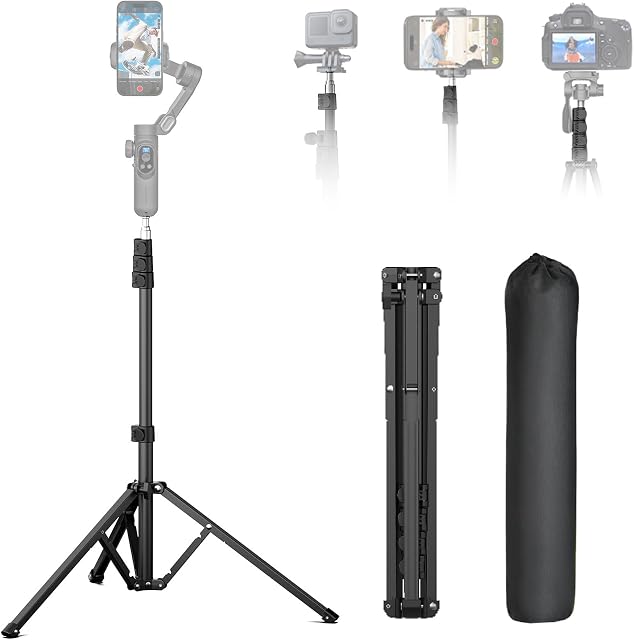 AOCHUAN 1.7M Tripode caméra complet pour Smartphones Caméra Gimbal Stabilizers w/ 0.44m ~1.7m Support d'éclairage en alliage d'aluminium(T20)