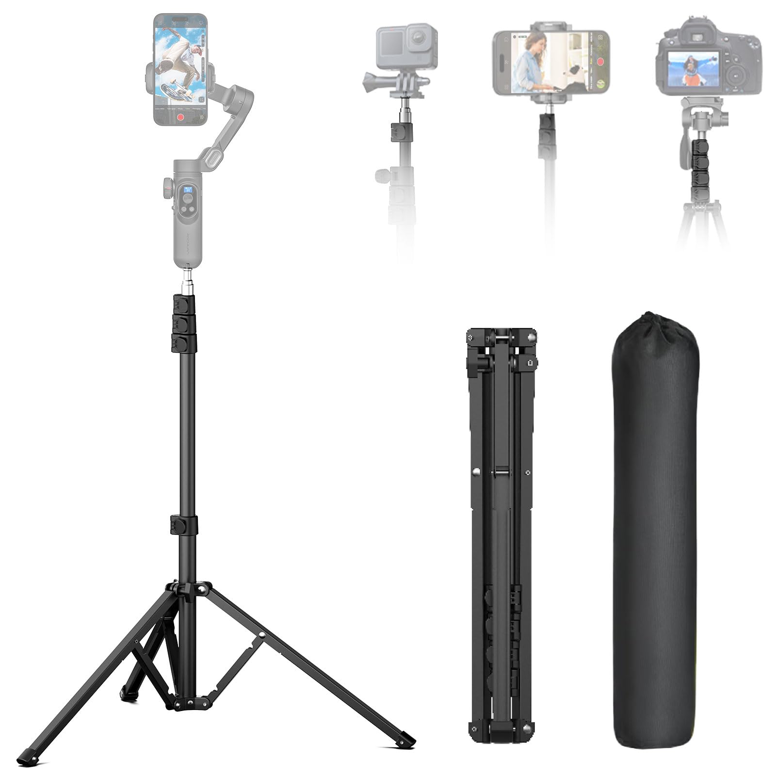 Treppiede AOCHUAN T20 In Alluminio 1,7m – Per Fotocamera E Smartphone, Con Custodia, Peso 1,02 Kg