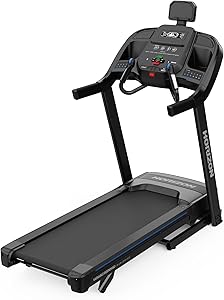 NordicTrack T Series 16 treadmill in a modern home gym with 16-inch touchscreen display and foldable design