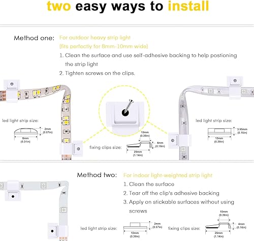 Miniatura 3 de TENDIST 50 clips de montaje de tira LED para exteriores, autoadhesivos, con soporte de montaje de tornillos, clips organizadores de cables para