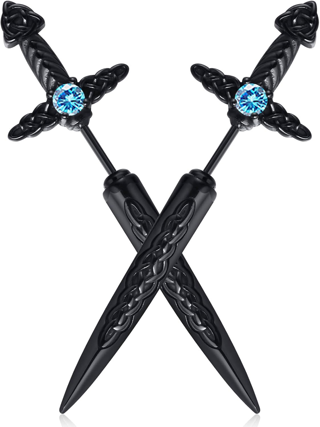 Hisatan Sword Earrings for Men Women, Stainless Steel Gothic Dagger Celtic Knot Irish Studs Earrings, Cool Punk Hip Pop Cubic Zirconia Dangle Goth Screw Spike Earring Jewelry