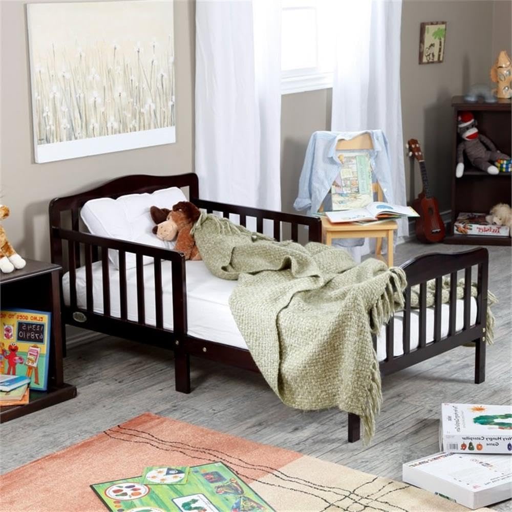 Pemberly Row Contemporary New Zealand Pine Solid Wood Toddler Bed in Espresso