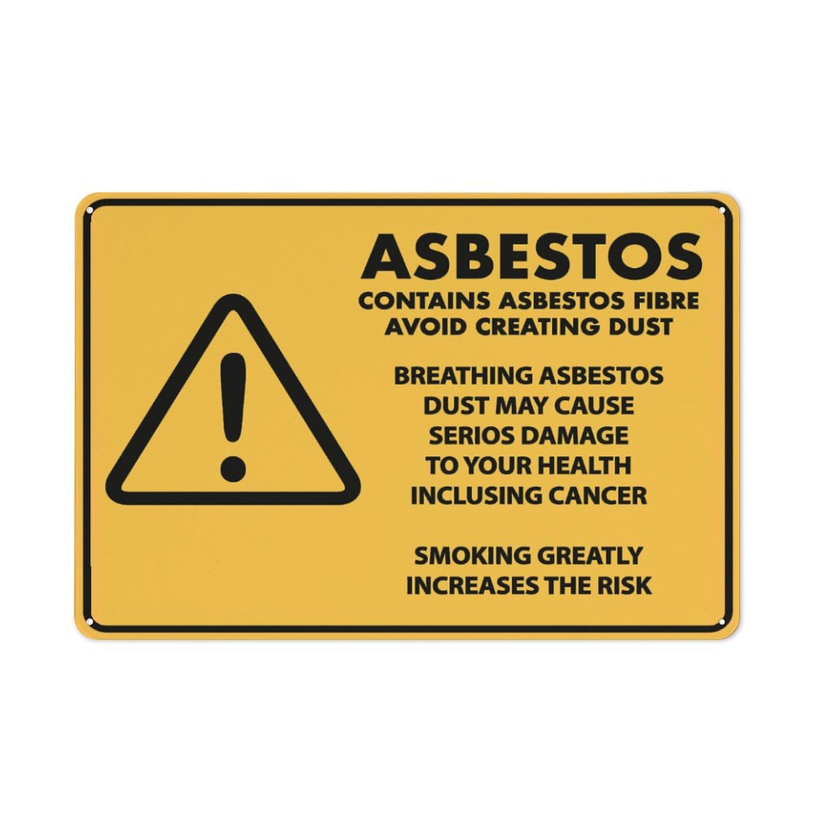 Caution Asbestos Warning Signs-Contains Asbestos Fibre Avoid Creating Signs Outdoor, Uv Printed Aluminum 12 X 8 In, Weatherproof And Security Signs For Home Or Business