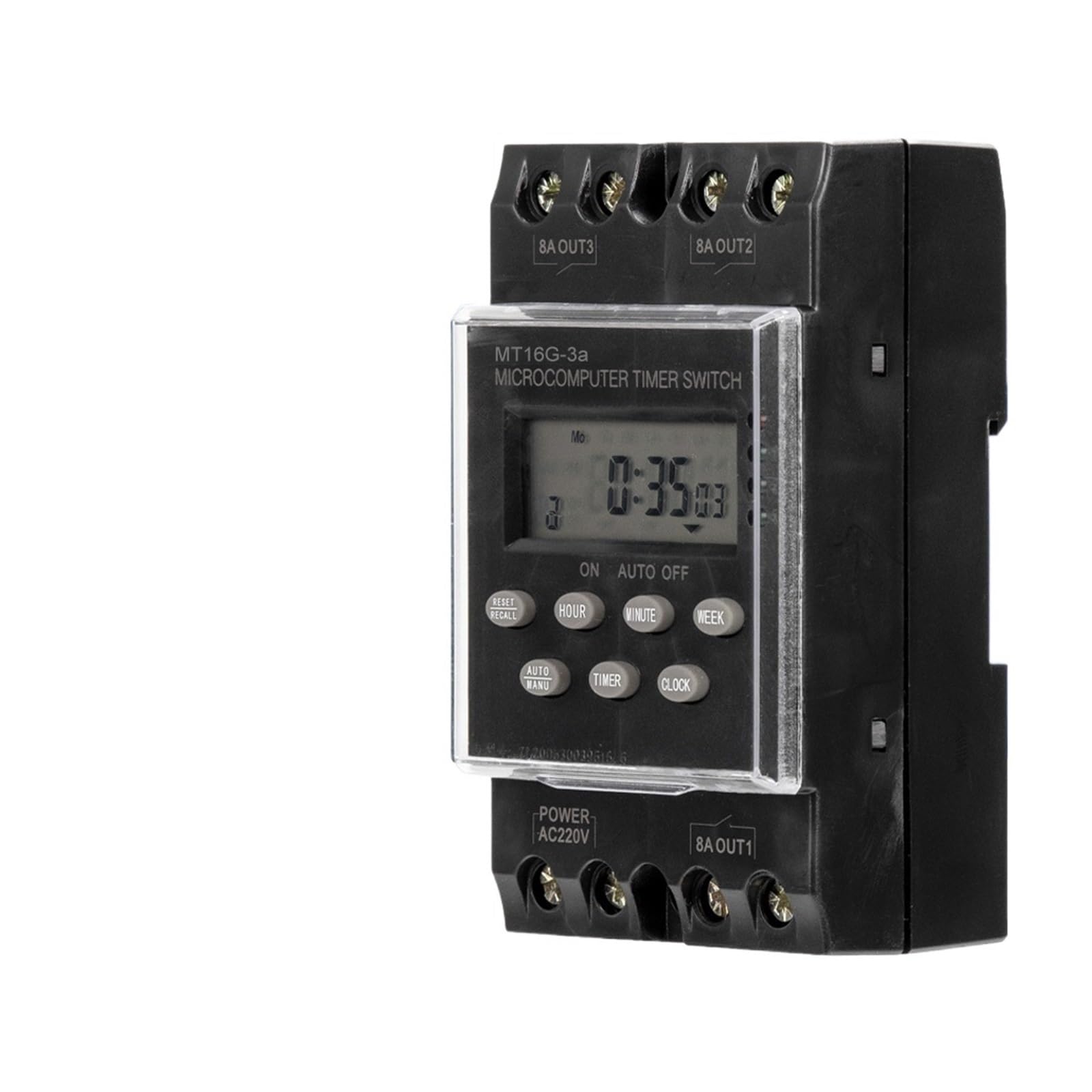 RWRAPS microcomputer Interruttore Timer Interruttore orario elettronico programmabile AC 220V 25A da 1 Minuto a 168 Ore 3 canali Timer Automatico Digitale Montaggio su Guida DIN
