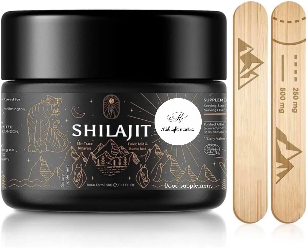 Midnight Mantra Organic Gold Grade Shilajit Resin 50g – Natural Himalayan Shilajit 50g – Premium Grade 100% Pure, Rich in Fulvic Acid, Minerals, Immune System & Vitality Booster, Vegan (Pack of 1)
