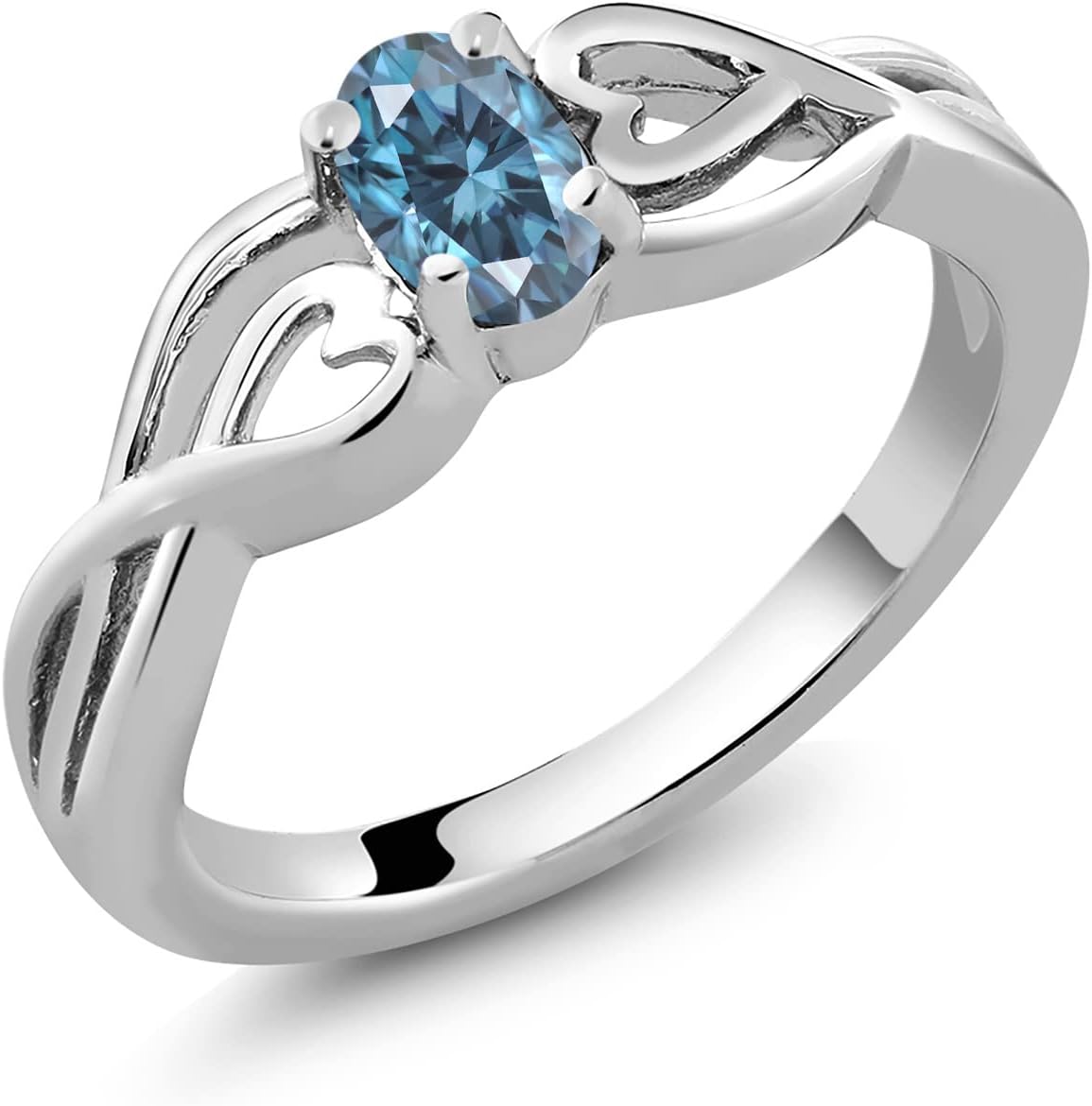Gem Stone King 0.45 Cttw Persian Blue Moissanite Swirl Infinity Ring in 925 Sterling Silver | Oval 6X4MM | Wedding Anniversary Promise Engagement Ring for Women