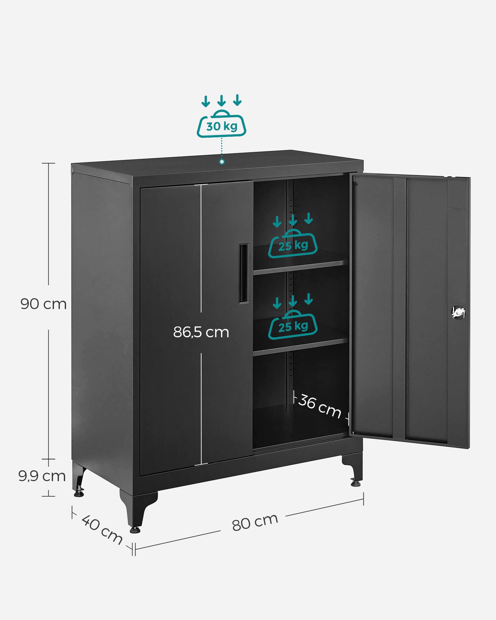 SONGMICS Caisson de Bureau, Placard Polyvalent, Armoire de Bureau à 2 Portes, Verrouillable, en Acier, pour Salon, Noir Mat OMC013B01