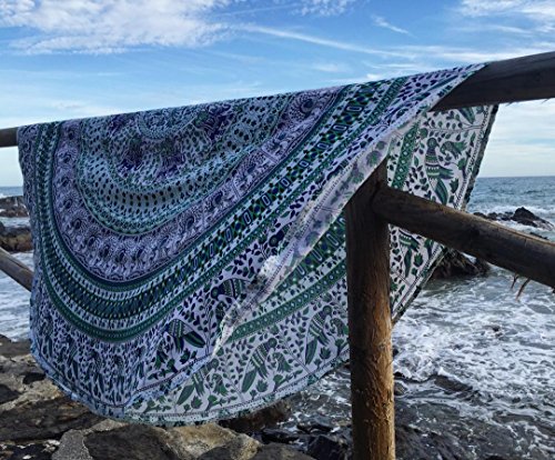 Craft N Craft India Round Wall Tapestry - Hanging Mandala Tapestries – Bohemian Beach Picnic Blanket – Hippie Decorative & Psychedelic Dorm Decor - 72 Inch (Multicolor)